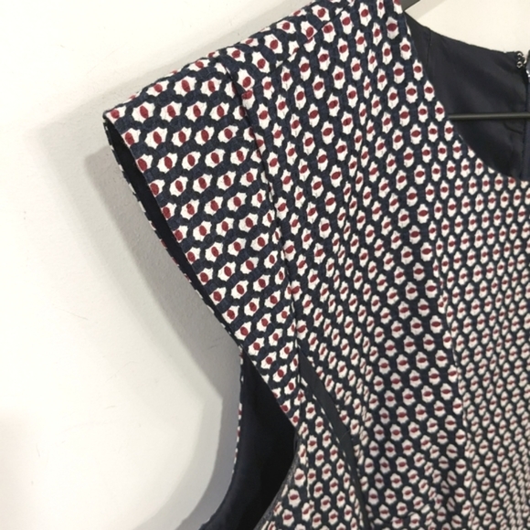 J. Crew Cap Sleeve Matelasse Dress in Navy Multi Sheath Dress - Picture 3 of 9